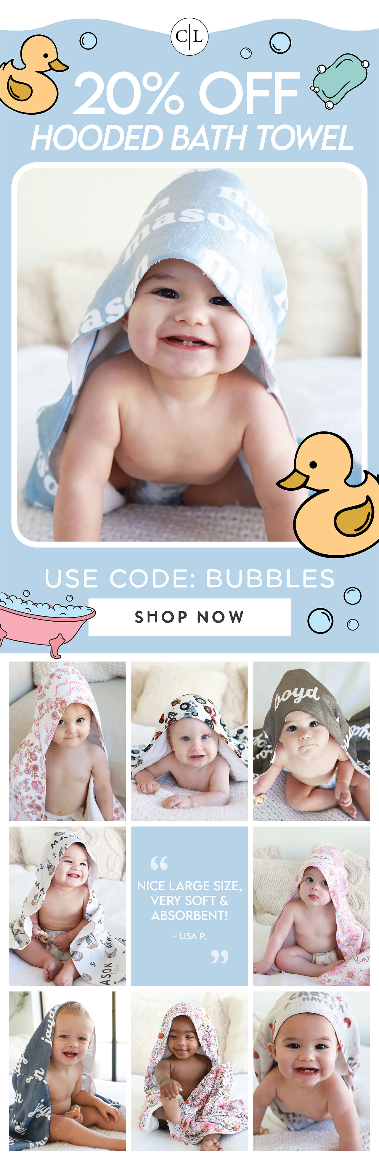 20% OFF hooded bath towels | use code: bubbles | SHOP NOW | nice large size, very soft & absorbent! - LISA P.