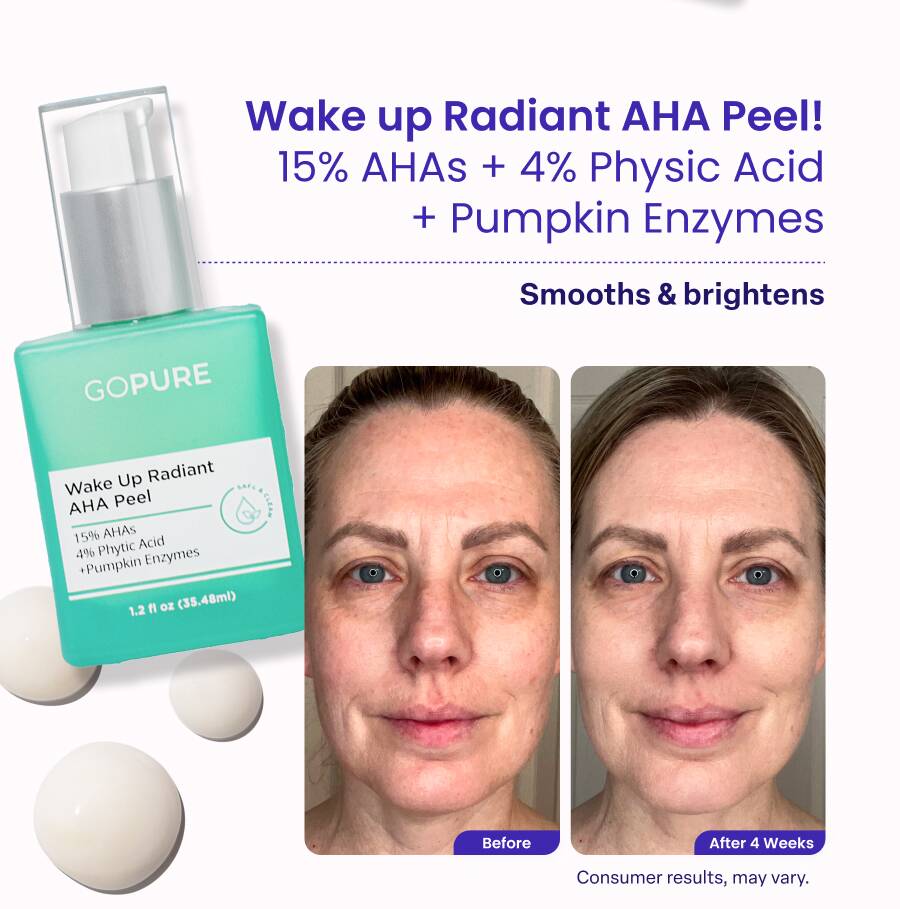 Wake up Radiant AHA Peel! 15% AHAs + 4% Physic Acid + Pumpkin Enzymes Smooths & brightens