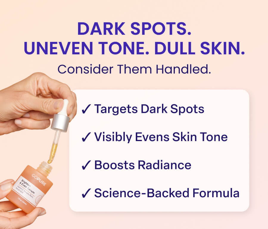 DARK SPOTS. UNEVEN TONE. DULL SKIN. Consider Them Handled. Targets Dark Spots Visibly Evens Skin Tone Boosts Radiance Science-Backed Formula 