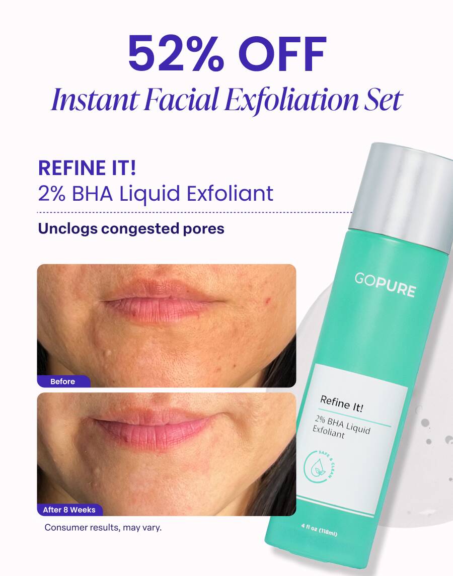 52% OFF Instant Facial Exfoliation Set REFINE IT! 2% BHA Liquid Exfoliant Unclogs congested pores