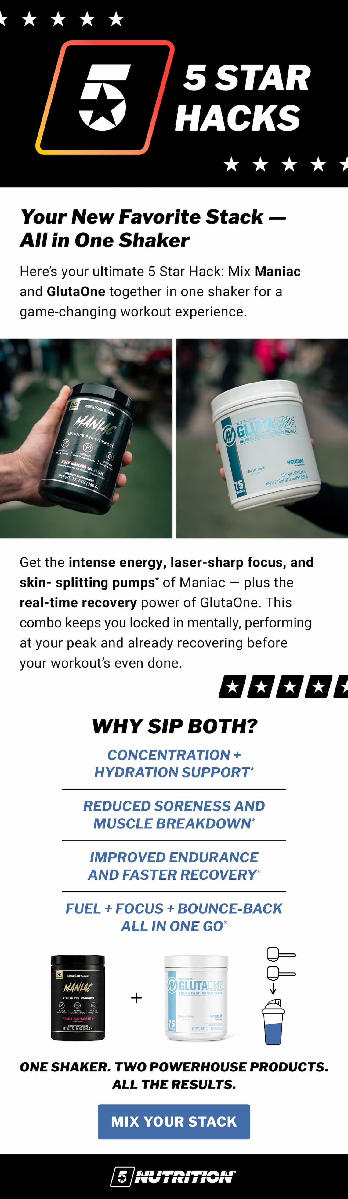 5 Star Hacks - Product Pair: GlutaOne + Maniac