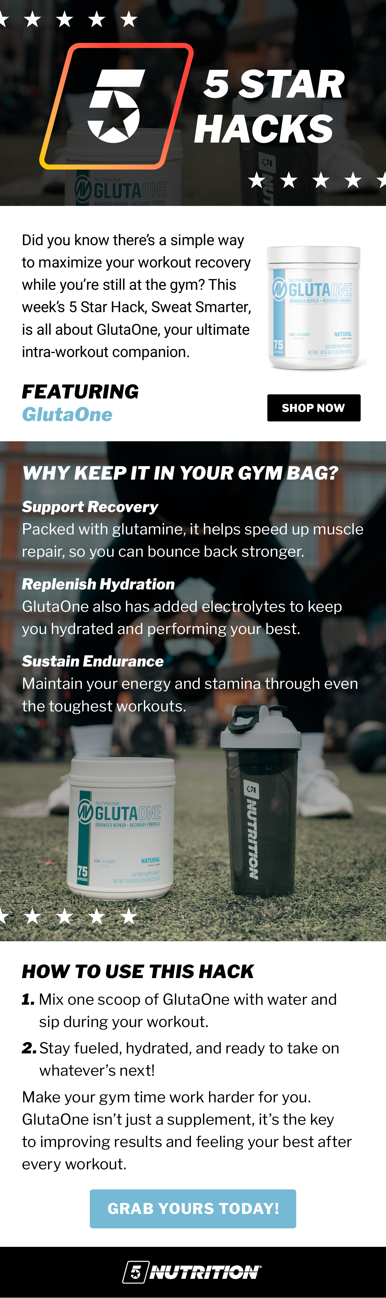 5 Star Hacks - Sweat Smarter with GlutaOne