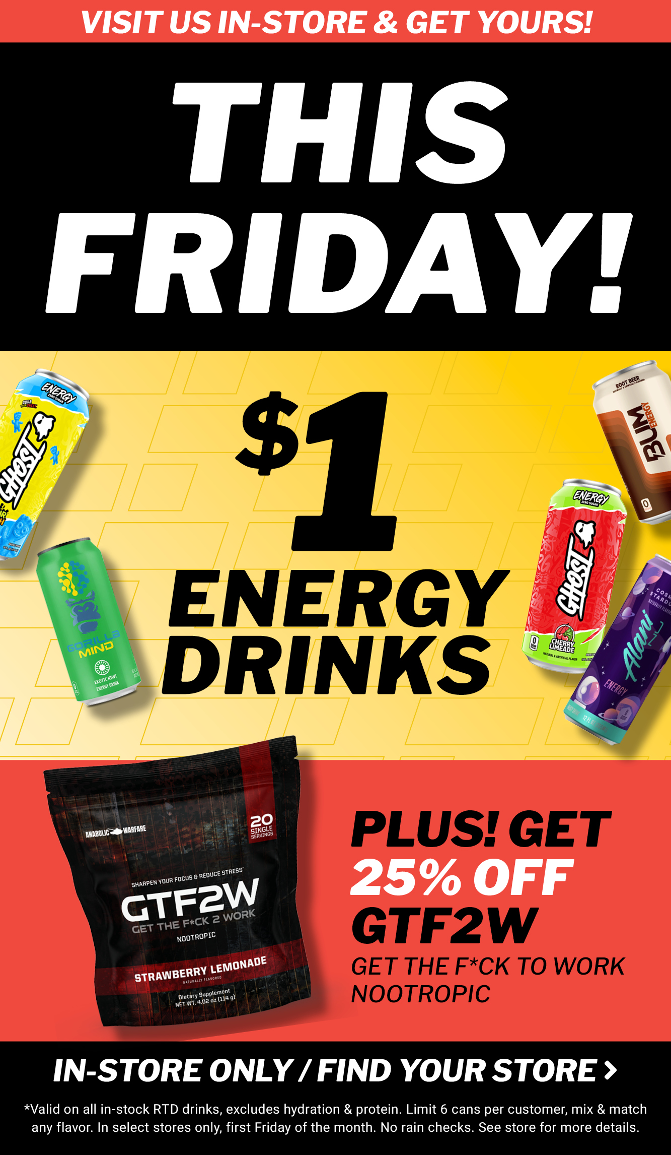 $1 Energy Drink Sale Tomorrow, Plus get 25% off GTF2W