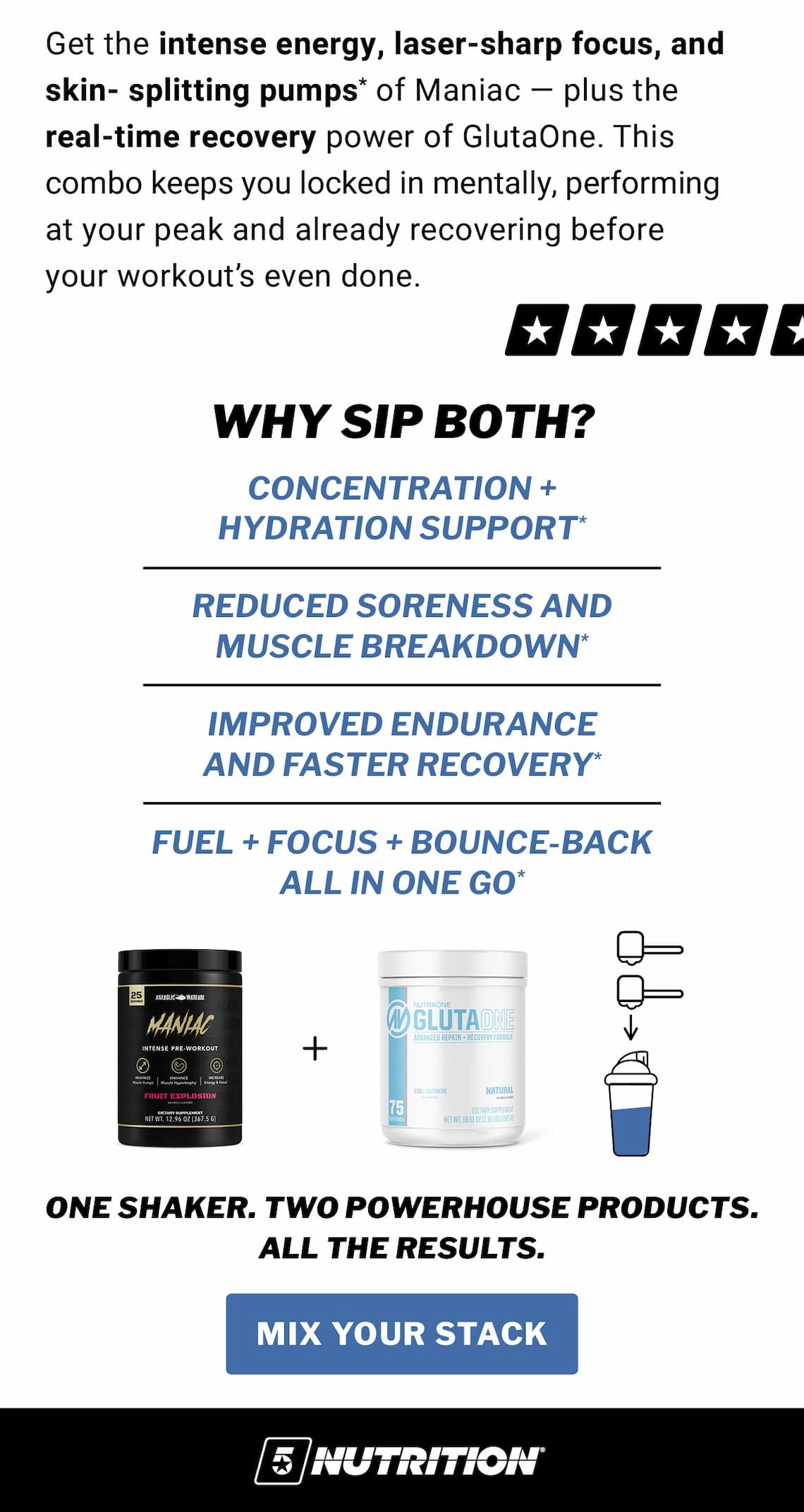 5 Star Hacks - Product Pair: GlutaOne + Maniac
