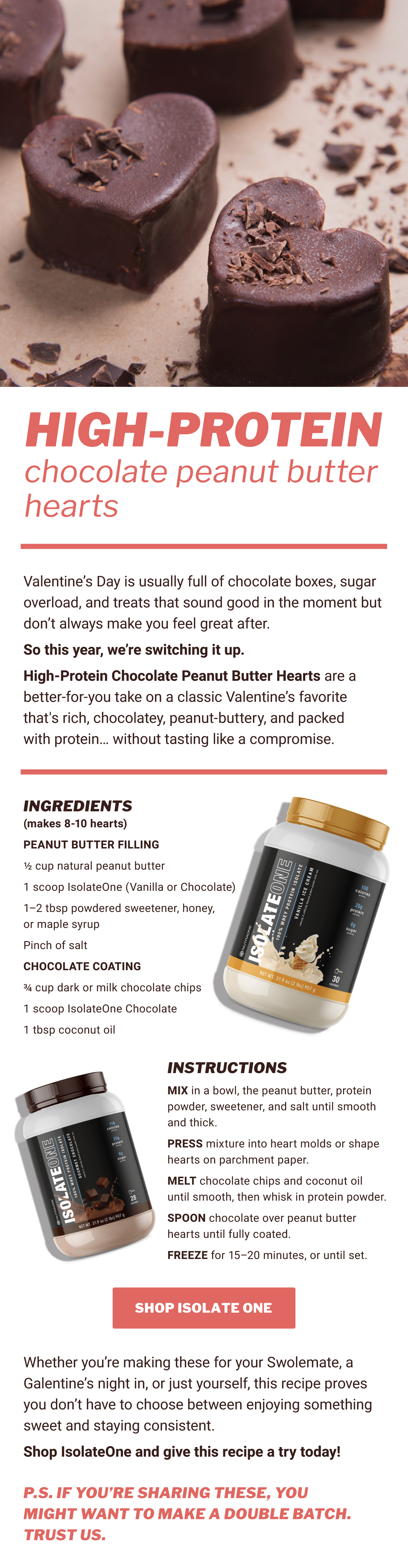 High Protein Chocolate Peanut Butter Hearts Recipe