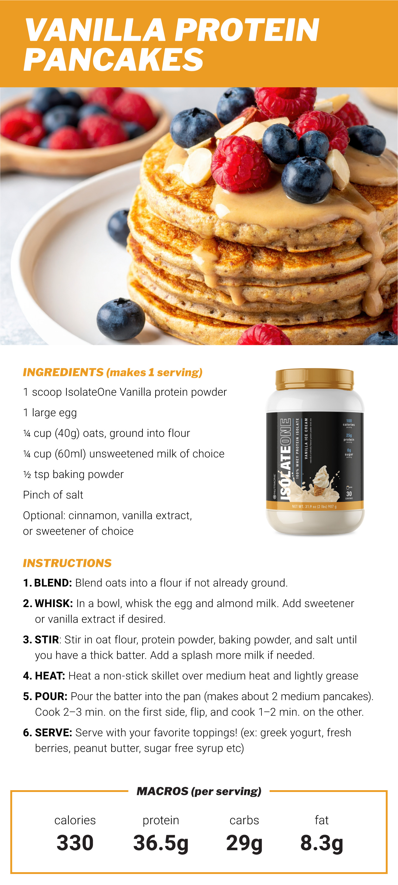 Protein pancake recipe using vanilla protein