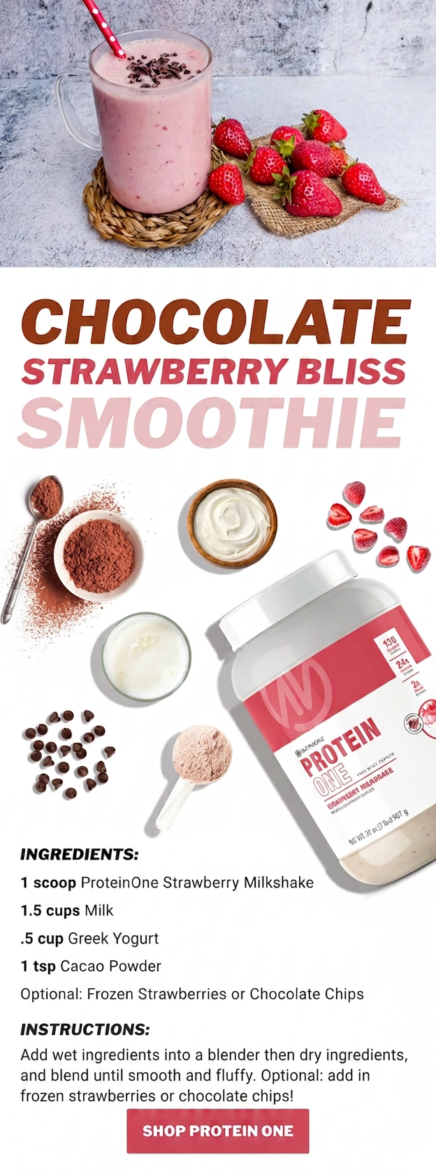 Chocolate Strawberry Bliss Smoothie recipe with ingredients and instructions.