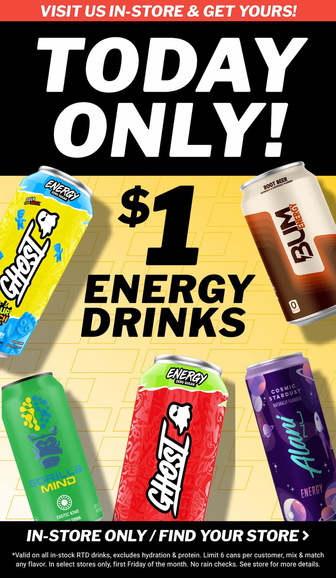 $1 Energy Drinks Today Only