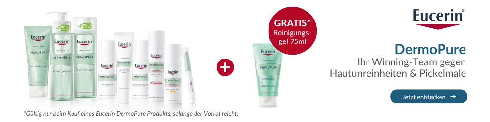 Beim Kauf eines Eucerin DermoPure Produkts ein Reinigungsgel 75 ml GRATIS dazu erhalten.