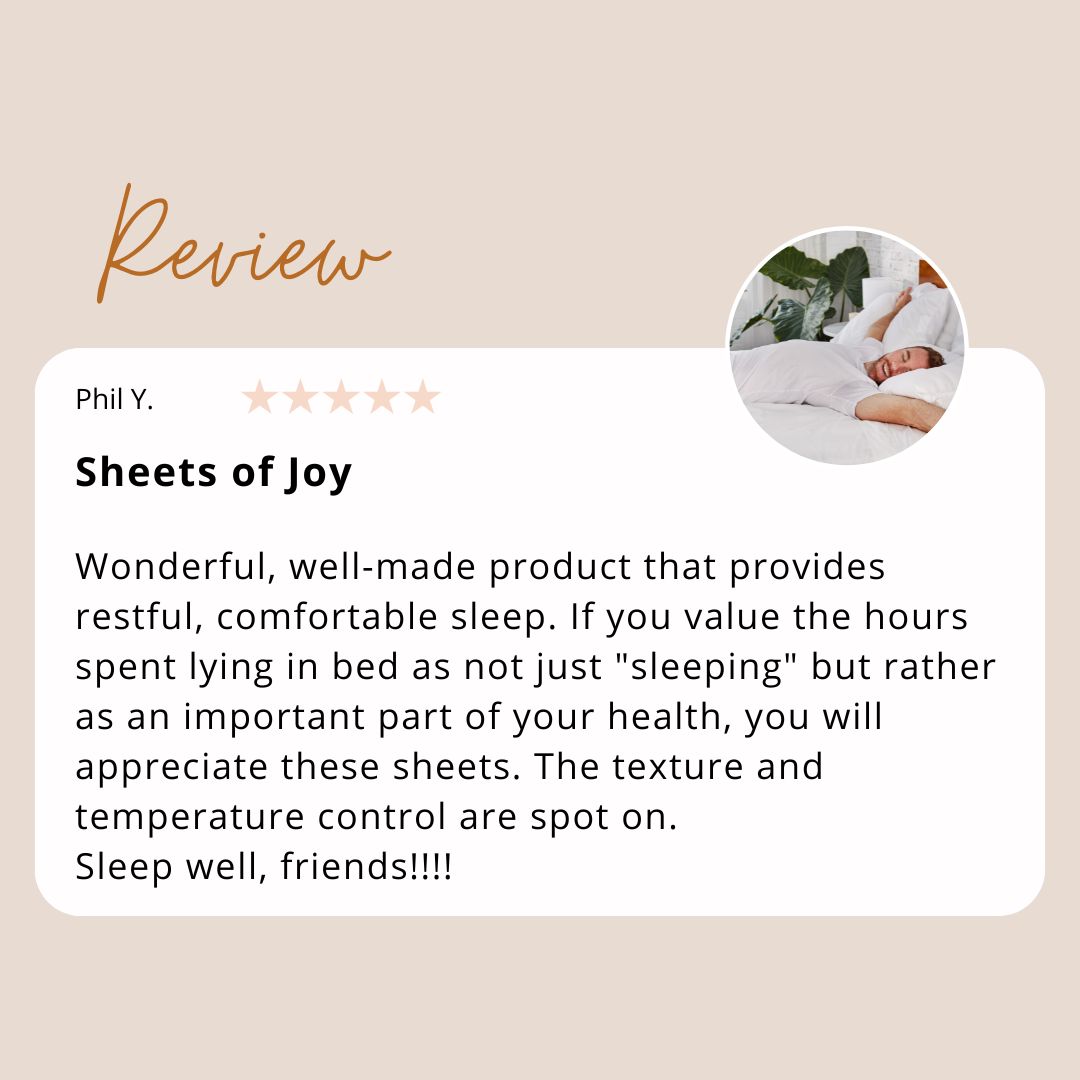 Nollapelli customer testimonial. "Nollapelli sheets are one of the best things I have done for myself."