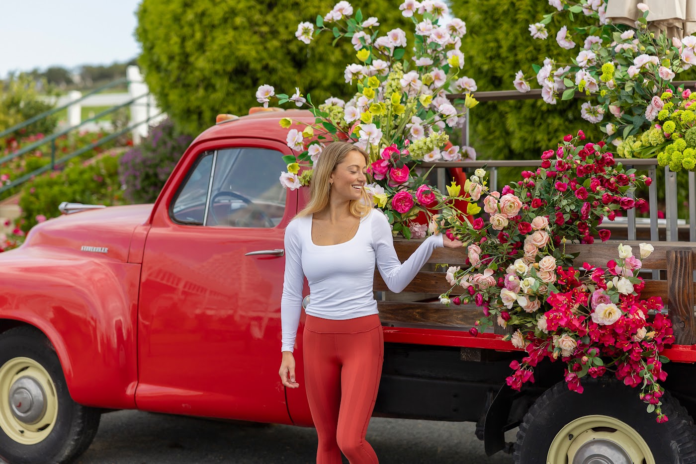 Woman in Sweetflexx leggings at the flower field shoot