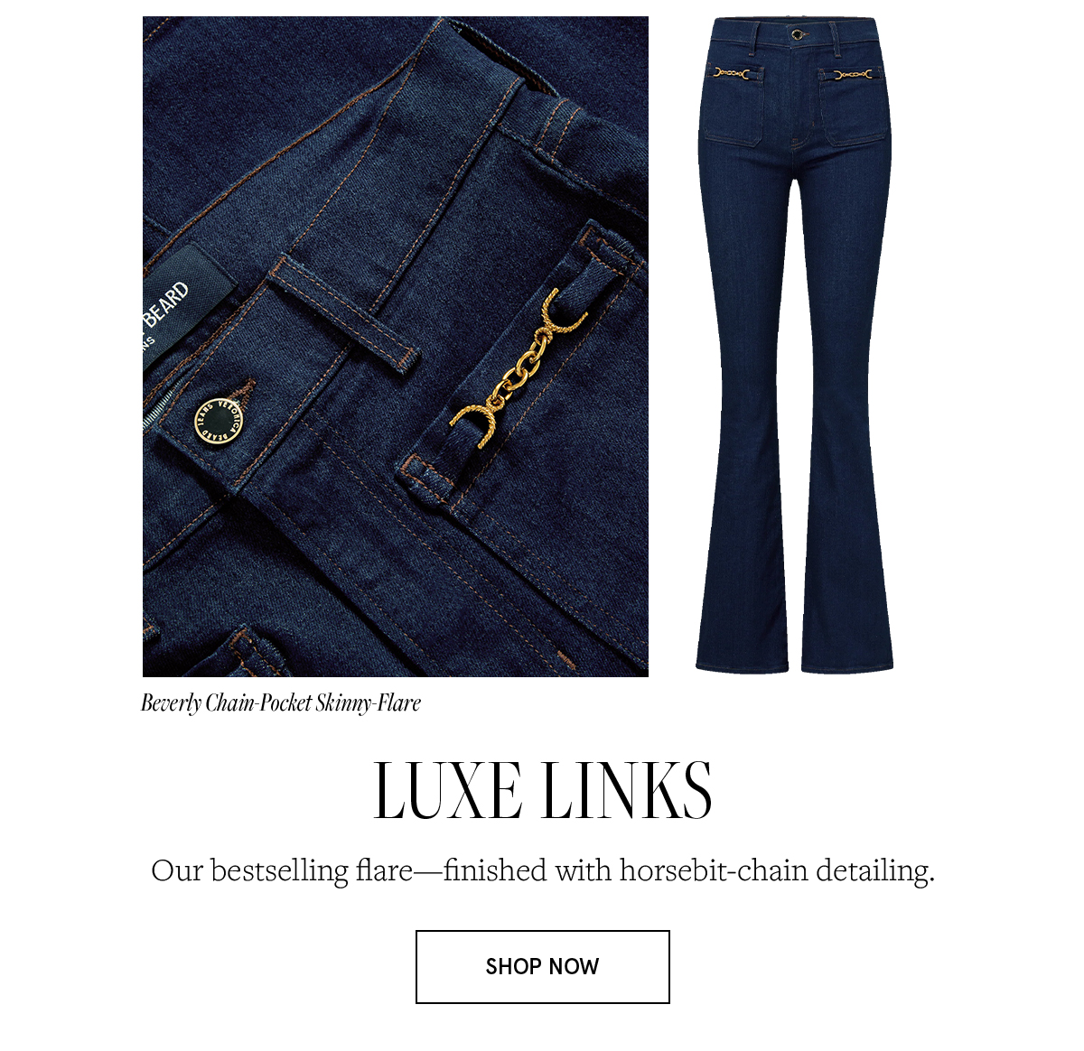 Beverly Chain-Pocket Skinny-Flare Jean
