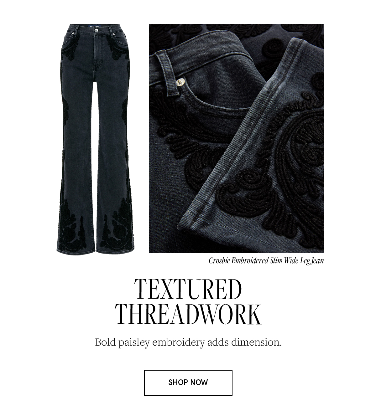 Crosbie Embroidered Slim Wide-Leg Jean