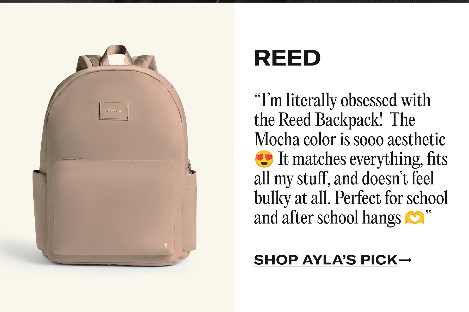 Reed Backpack quote from Ayla