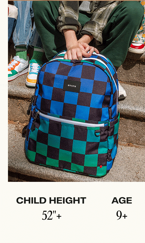 Girl with Kane Double Pocket Large Backpack Blue Checkerboard