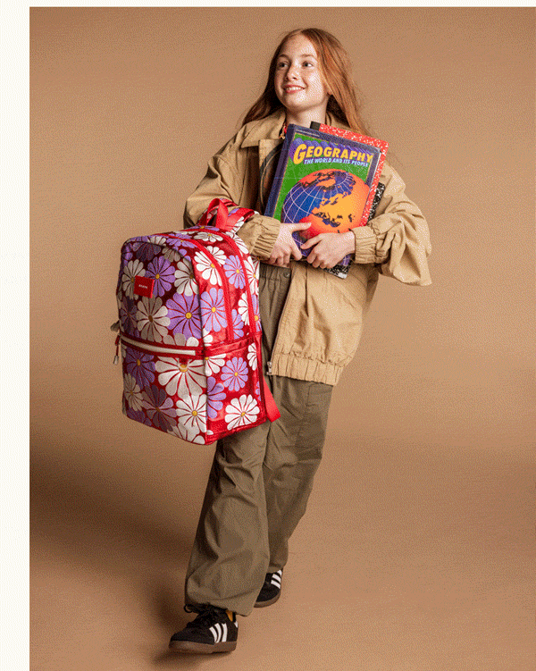Girl with Kane Double Pocket Large Backpack Ruby Floral