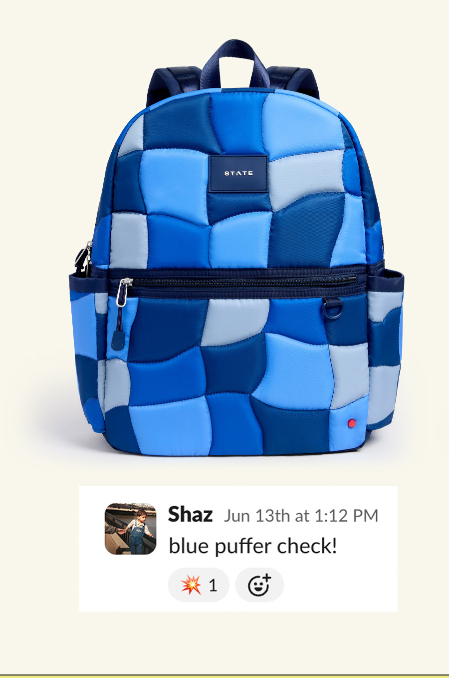 Kane Backpack Blue Puffer Check