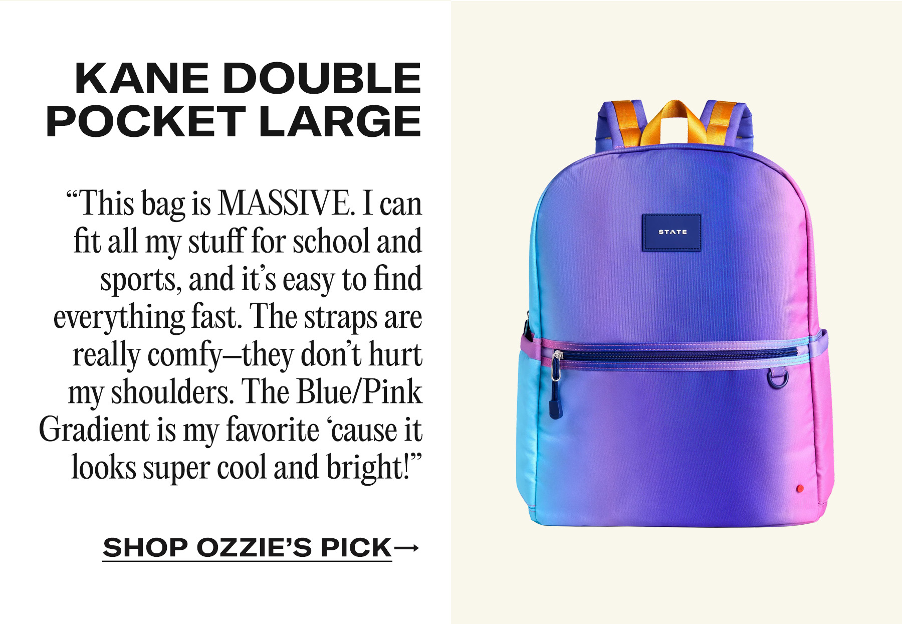 Kane Double Pocket Large Backpack quote from Ozzy