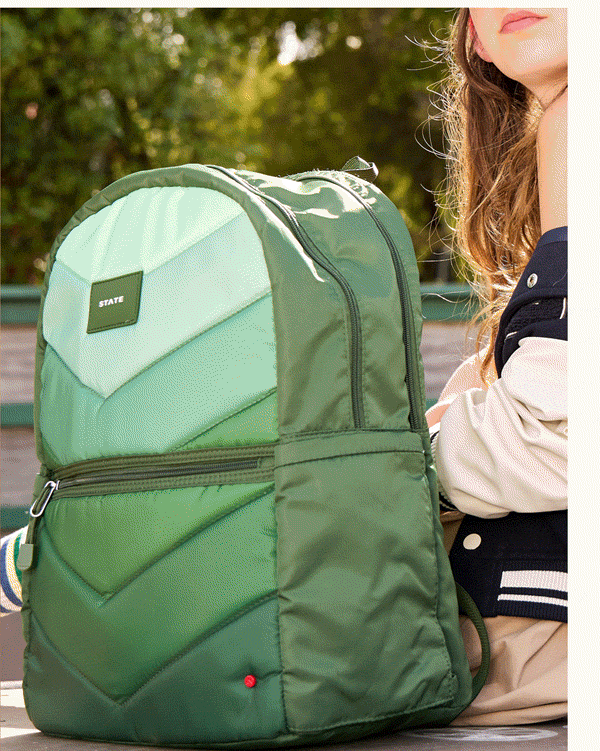 Girl with Kane Double Pocket Large Backpack Olive Chevron
