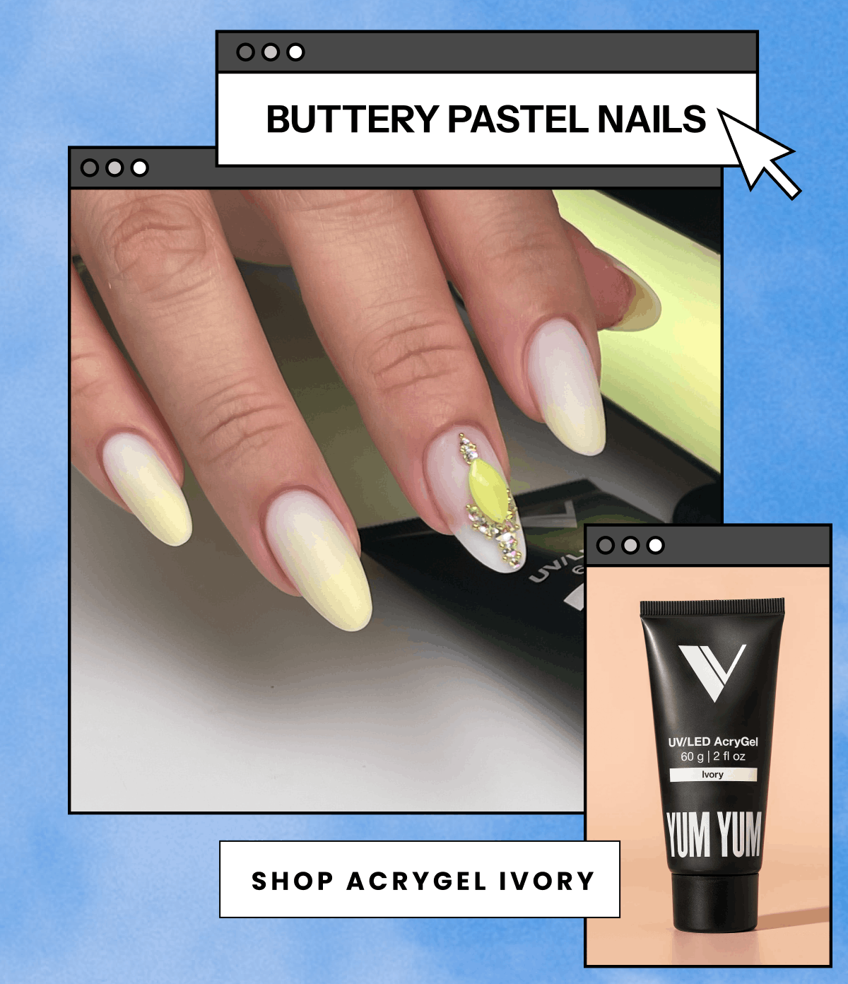 Buttery Pastel Nails | Shop Acrygel Ivory