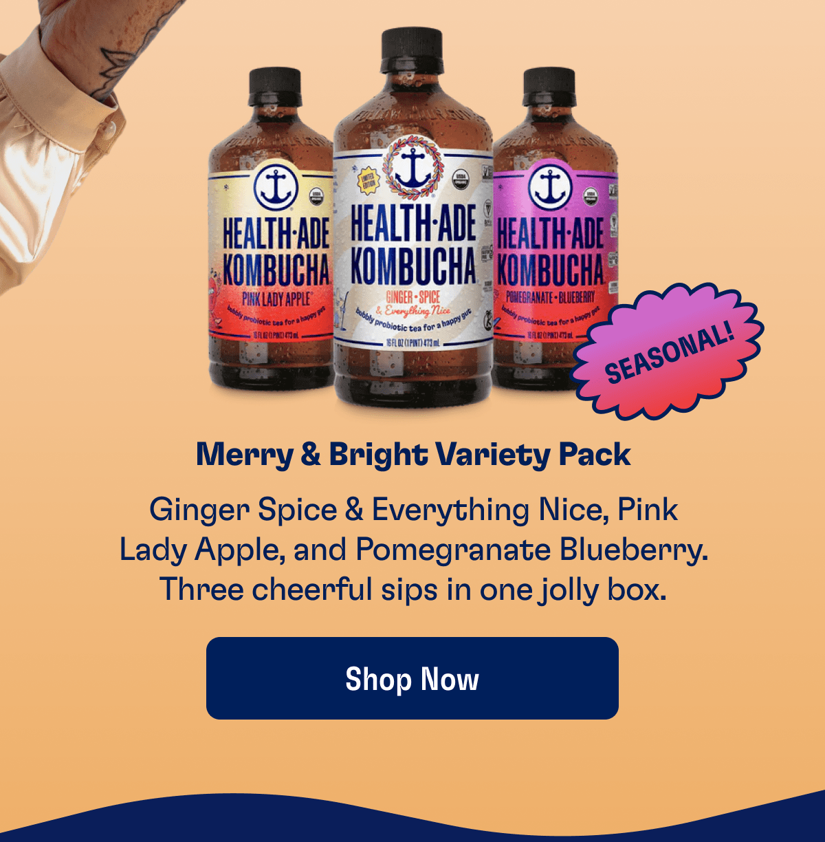  Seasonal! | Merry & Bright Variety Pack - Ginger Spice & Everything Nice, Pink Lady Apple, and Pomegranate Blueberry. Three cheerful sips in one jolly box. | Shop Now