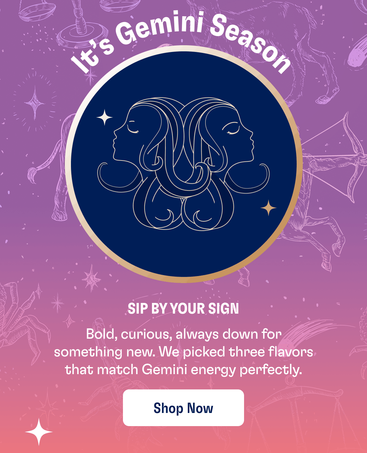 It's Gemini Season | Sip By Your Sign | Bold, curious, always down for something new. We picked three flavors that match Gemini energy perfectly. | Shop Now