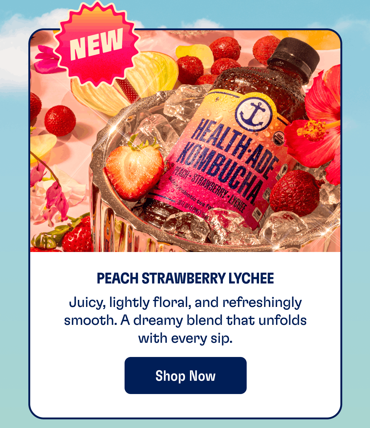 New | Peach Strawberry Lychee | Juicy, lightly floral, and refreshing smooth. A dreamy blend that unfolds with every sip. | Shop Now