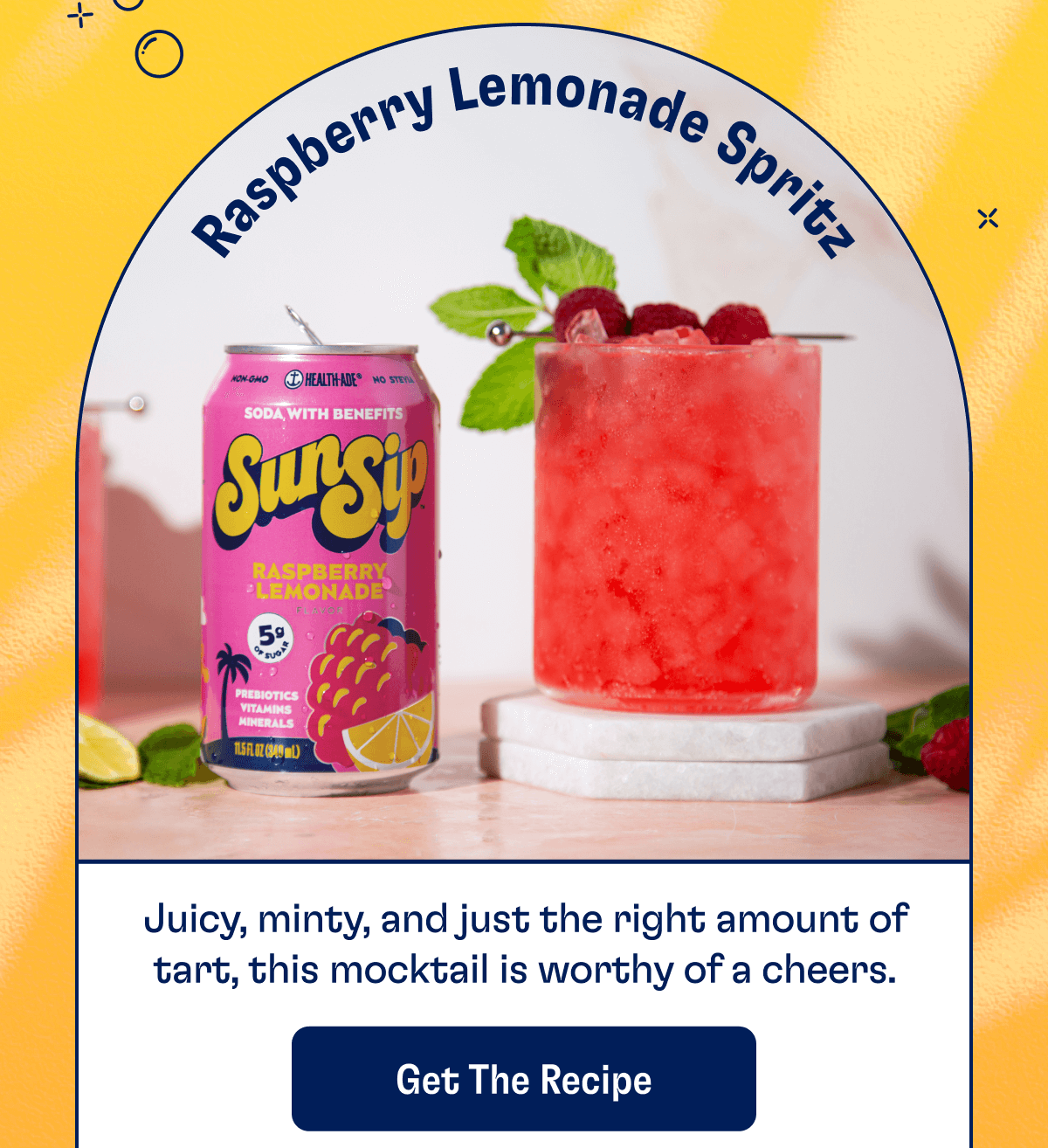 Raspberry Lemonade Spritz - Juicy, minty, and just the right amount of tart, this mocktail is worthy of a cheers. | Get The Recipe