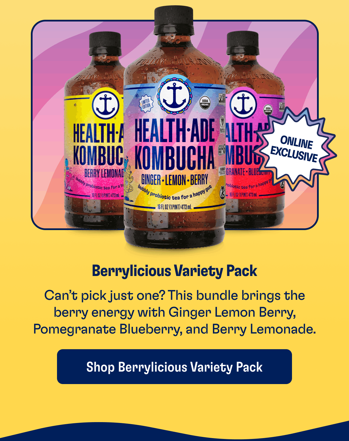Online Exclusive | Berrylicious Variety Pack | Can’t pick just one? This bundle brings the berry energy with Ginger Lemon Berry, Pomegranate Blueberry, and Berry Lemonade. | Shop Berrylicious Variety Pack