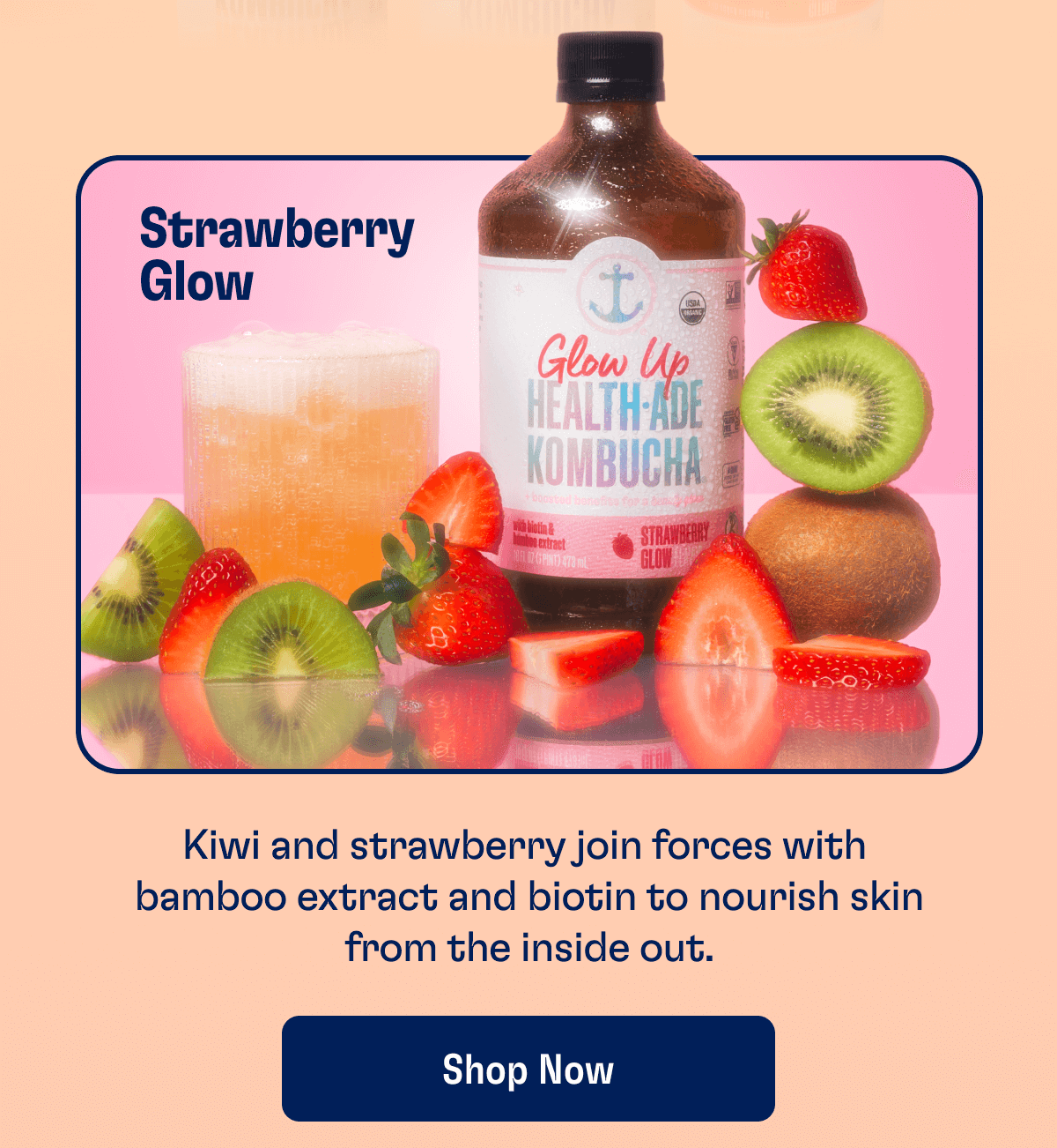 Strawberry Glow - Kiwi and strawberry join forces with  bamboo extract and biotin to nourish skin from the inside out. | Shop Now