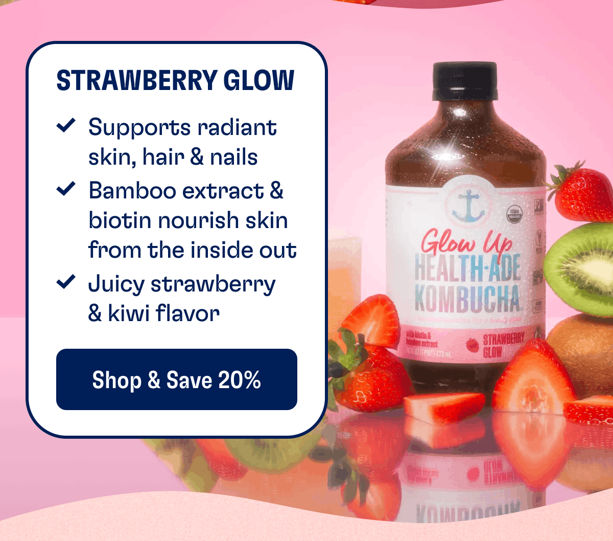 Strawberry Glow | Supports radiant skin, hair & nails, Bamboo extract & biotin nourish skin from the inside out, Juicy strawberry & kiwi flavor | Shop & Save 20%