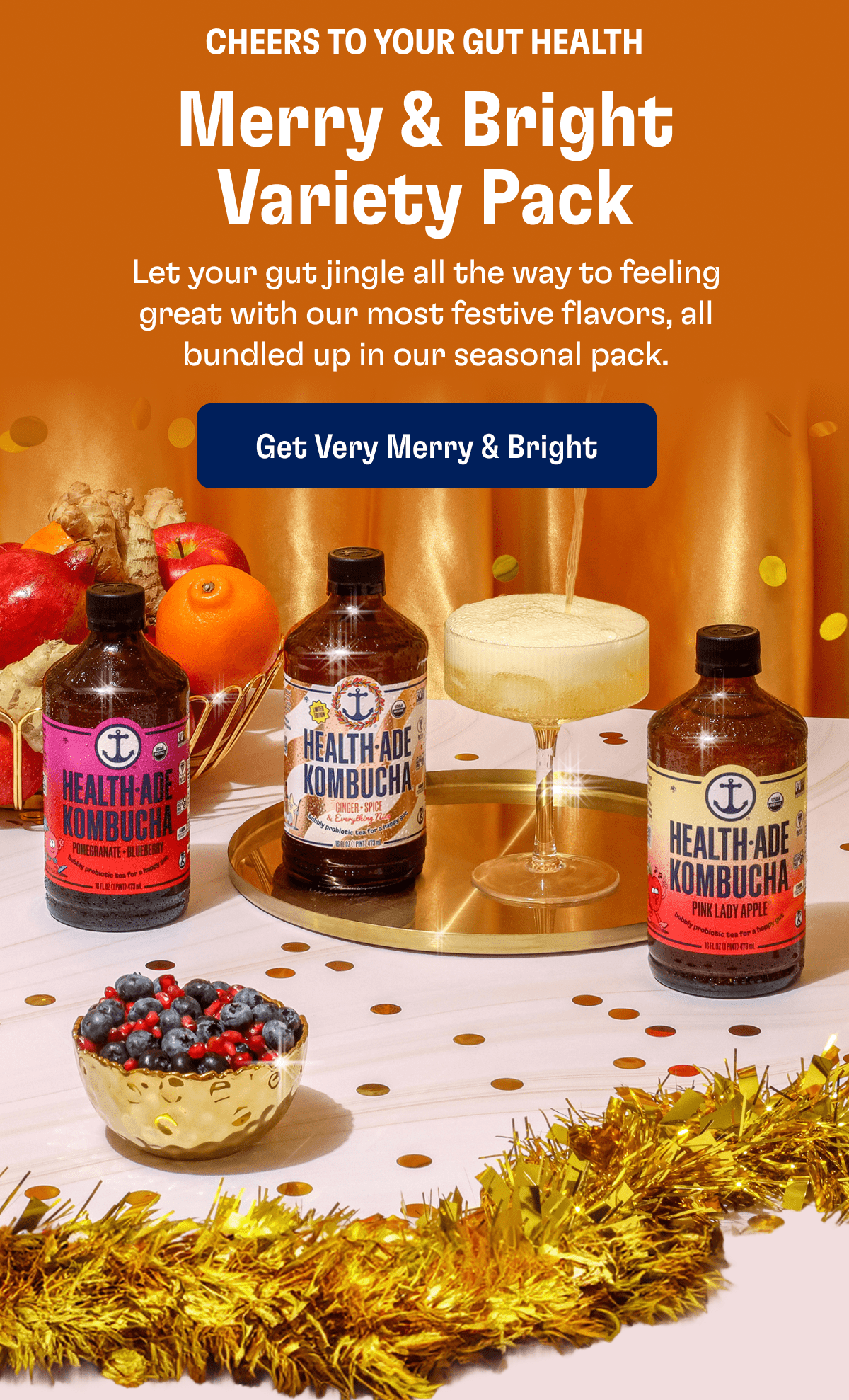 Cheers To Your Gut Health | Merry & Bright Variety Pack | Let your gut jingle all the way to feeling great with our most festive flavors, all bundled up in our seasonal pack. | Get Very Merry & Bright