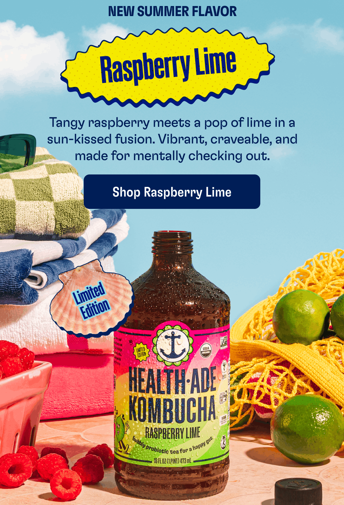 New Summer Flavor | Raspberry Lime | Tangy raspberry meets a pop of lime in a sun-kissed fusion. Vibrant, craveable, and made for mentally checking out. | Shop raspberry lime | Limited edition