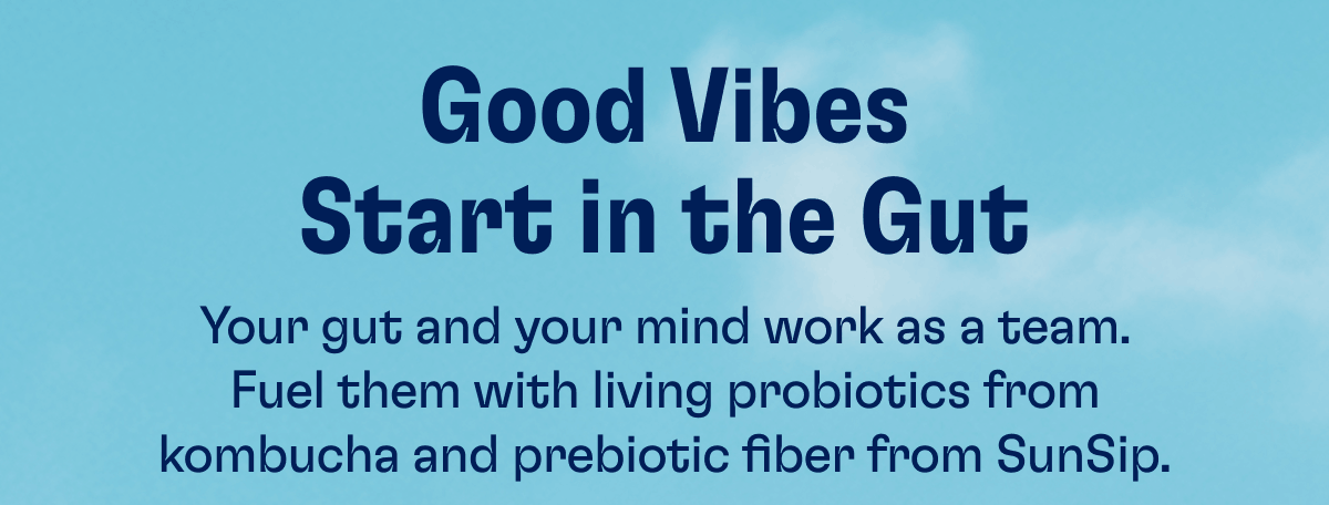 Good Vibes Start in the Gut | Your gut and your mind work as a team. Fuel them with living probiotics from kombucha and prebiotic fiber from SunSip.