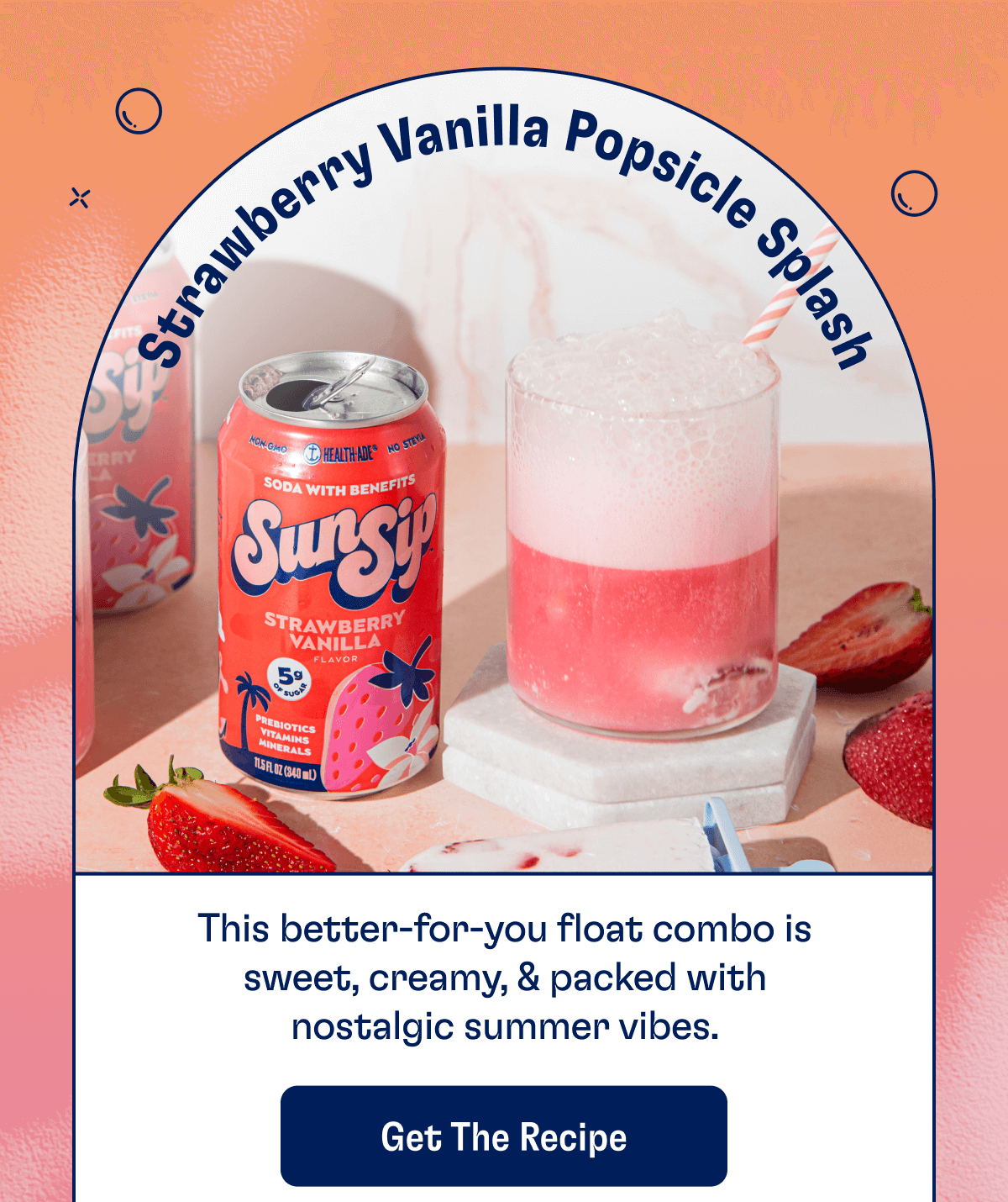 Strawberry Vanilla Popsicle Splash - This better-for-you float combo is sweet, creamy, & packed with nostalgic summer vibes. | Get The Recipe