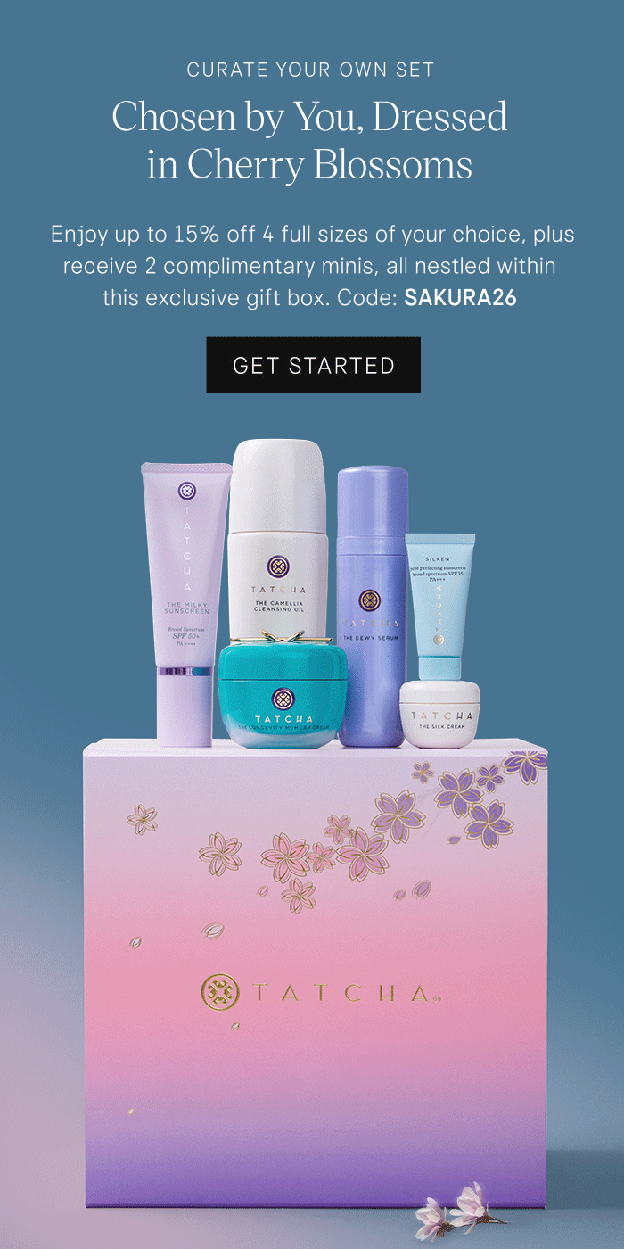 Curate Your Own Set: Chosen by You, Dressed in Cherry Blossoms. Enjoy up to 15% off 4 full sizes of your choice, plus receive 2 complimentary minis, all nestled within this exclusive gift box. Code: SAKURA26 Get Started