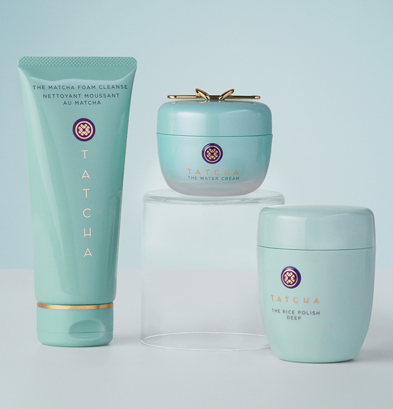 The Pore-Refining Ritual from Tatcha: The Matcha Foam Cleanse, the Water Cream, and the Rice Polish: Deep.