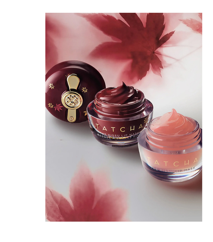 An image showing The Kissu Lip Mask in its original shade and the limited edition shade, Japanese Maple red