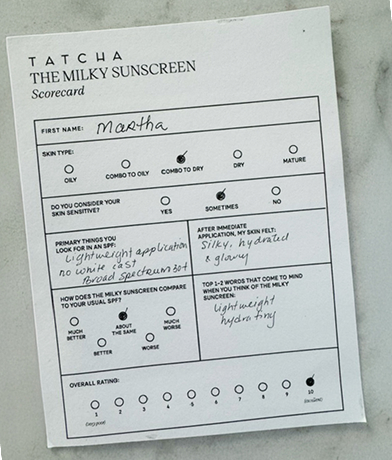An image of a scorecard rating the Milky Sunscreen completed by a customer