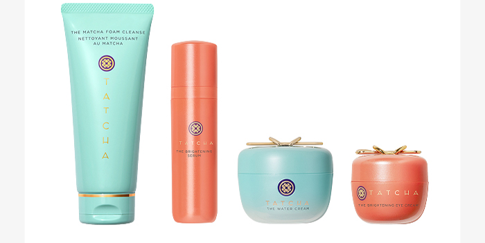 An assortment of full-size, brightening, and clarifying products from Tatcha.