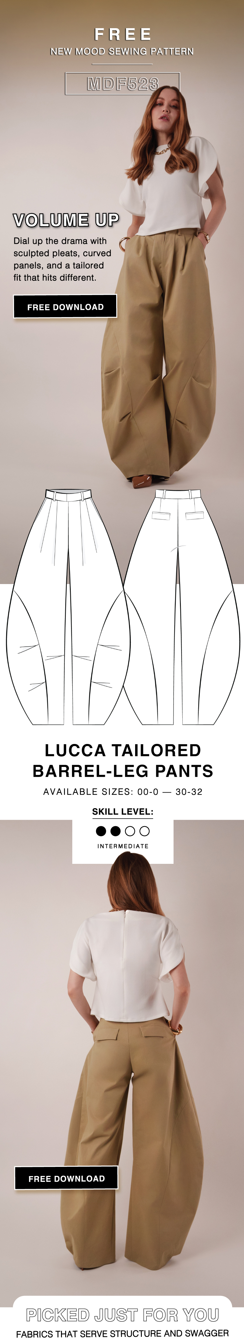 THE LUCCA TAILORED BARREL-LEG PANTS FREE SEWING PATTERN