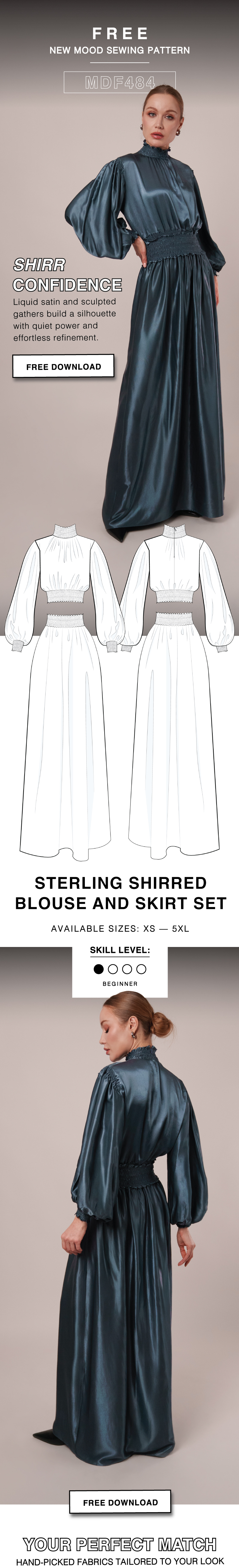 DOWNLOAD STERLING SHIRRED BLOUSE AND SKIRT SET FREE SEWING PATTERN