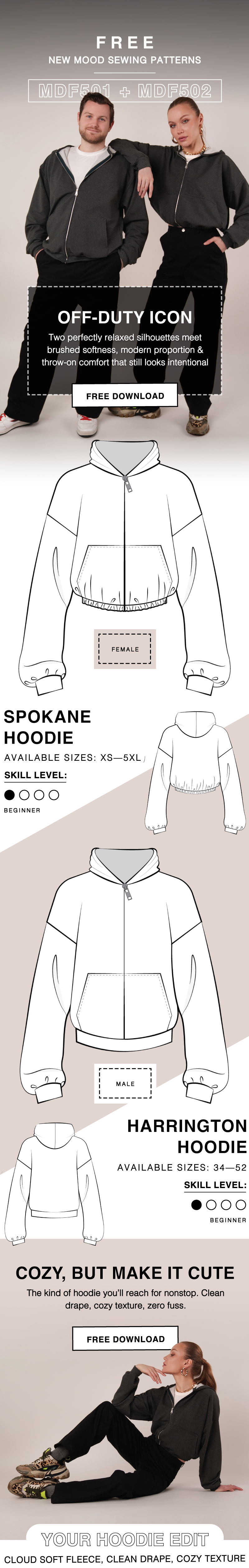 THE SPOKANE AND HARRINGTON HOODIE FREE SEWING PATTERNS