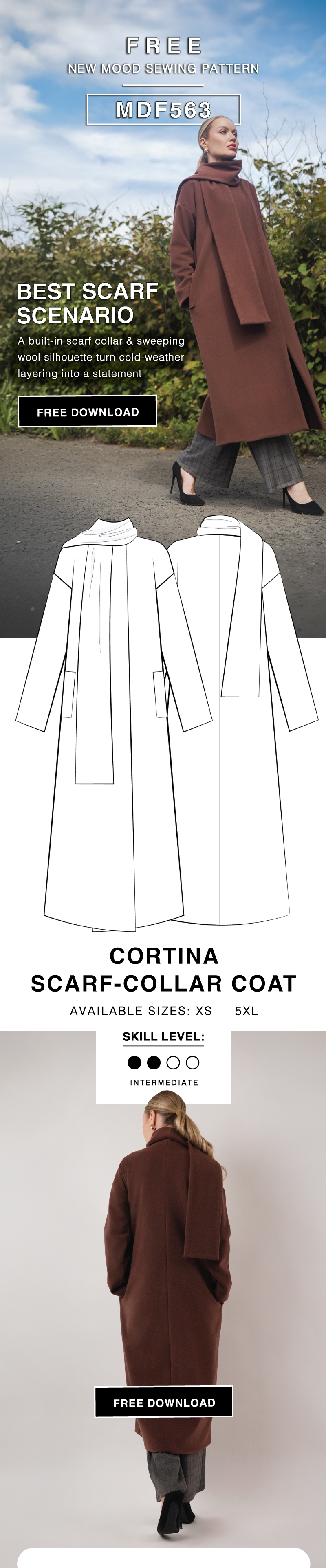 THE CORTINA SCARF-COLLAR COAT FREE SEWING PATTERN