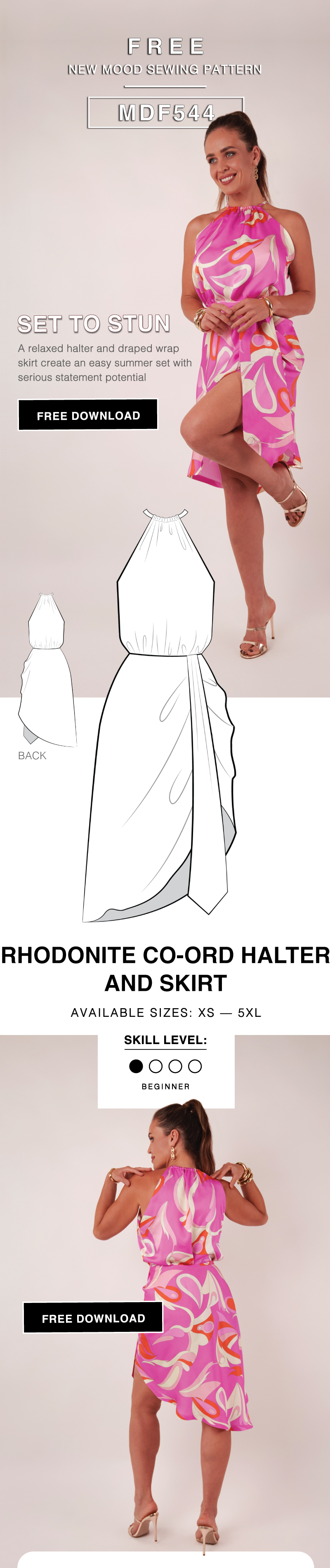 THE RHODONITE CO-ORD HALTER AND SKIRT FREE SEWING PATTERN