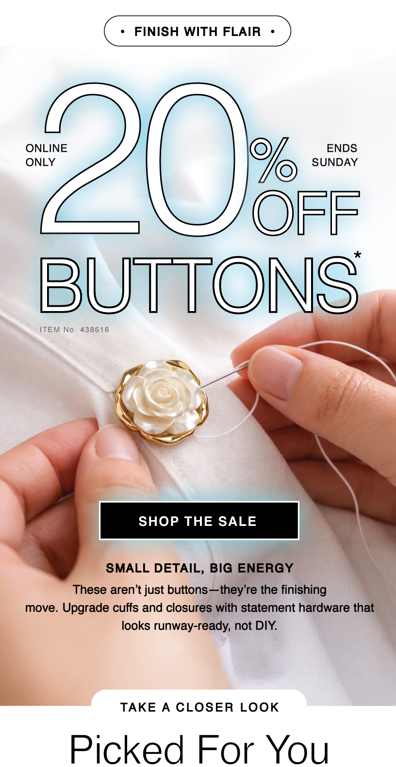 SHOP NOW AND SAVE 20% OFF ALL THINGS BUTTONS