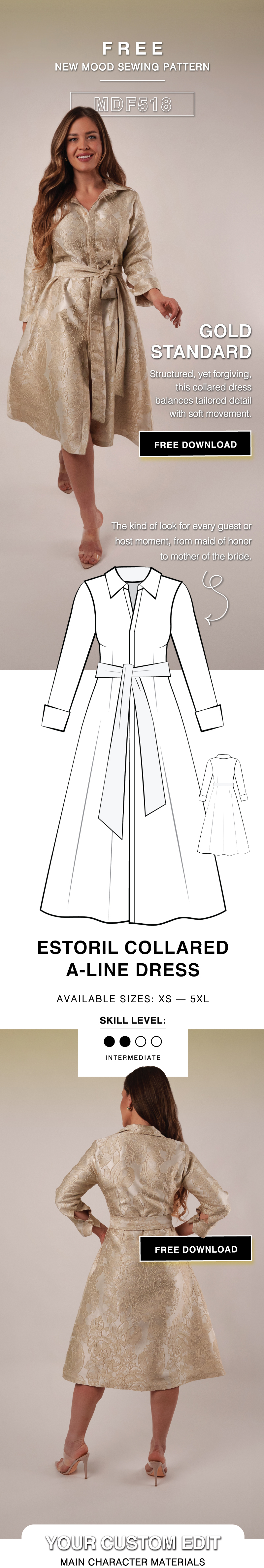 THE ESTORIL COLLARED A-LINE DRESS FREE SEWING PATTERN