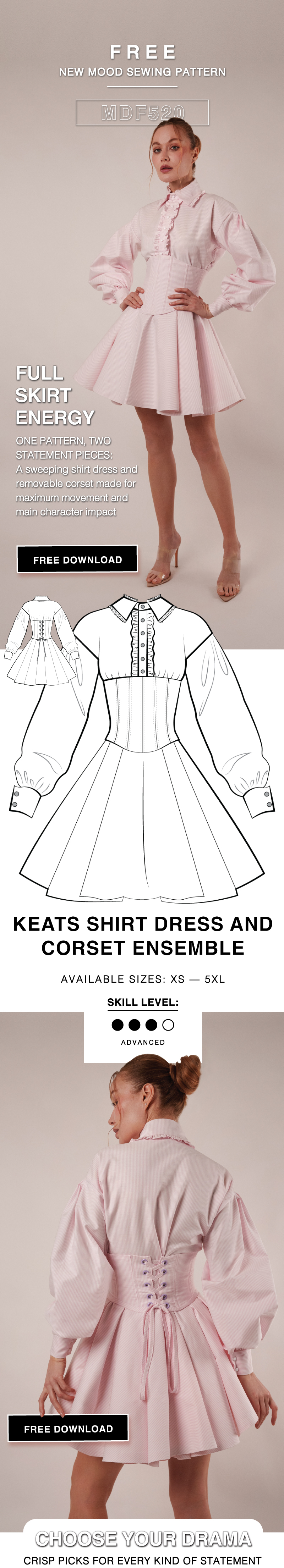 THE KEATS SHIRT DRESS AND CORSET ENSEMBLE FREE SEWING PATTERN