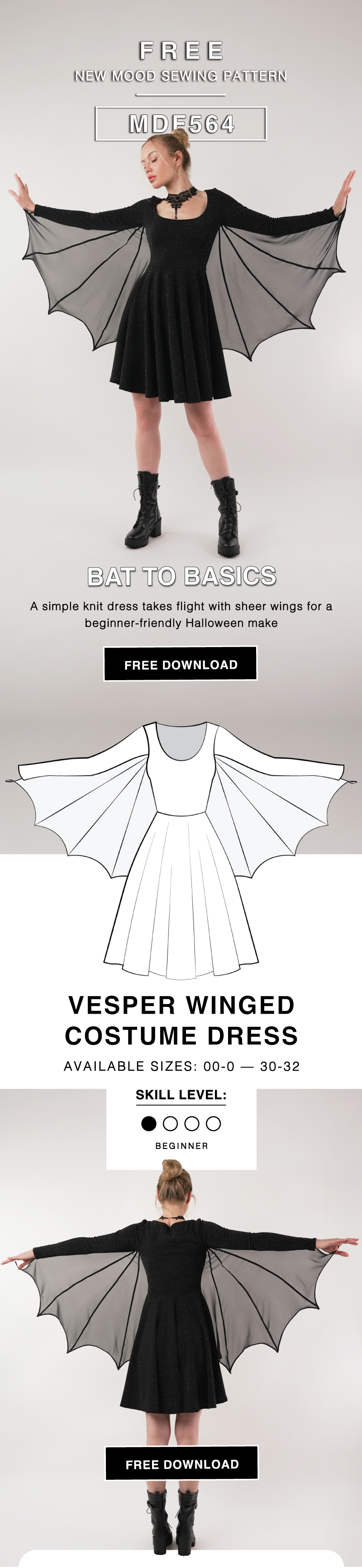 THE VESPER WINGED COSTUME DRESS FREE SEWING PATTERN