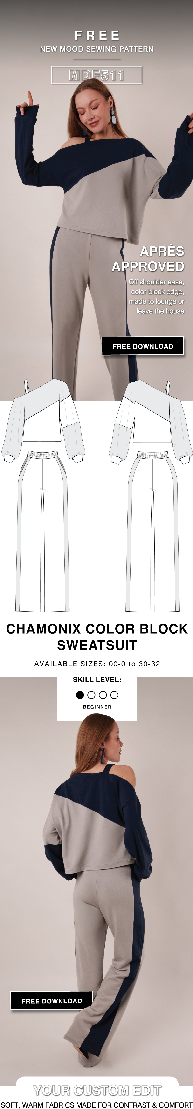 THE CHAMONIX COLOR BLOCK SWEATSUIT FREE SEWING PATTERN